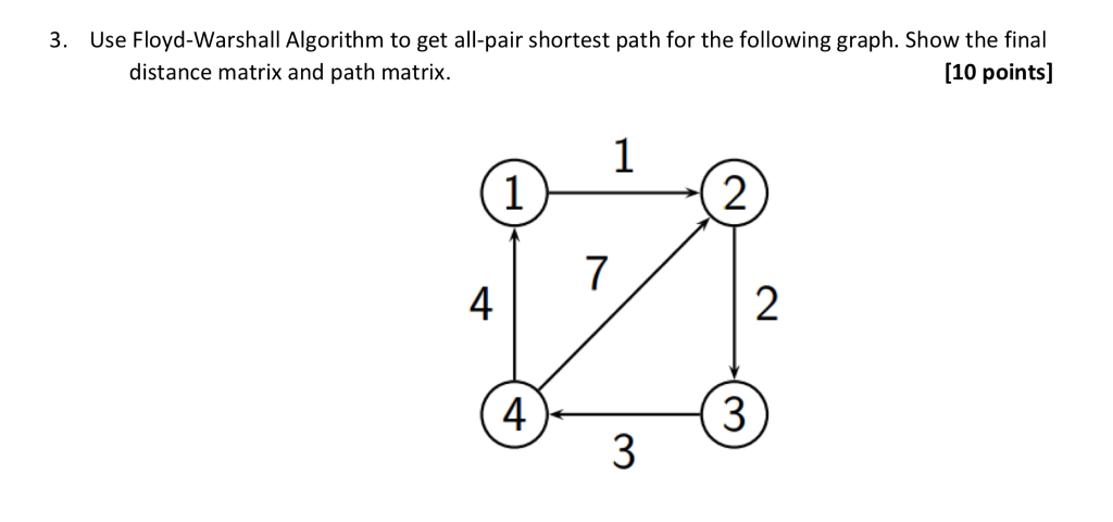  Use Floyd-Warshall Algorithm to get all-pair shortest path for the following
