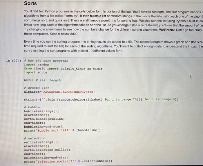 data questions Sorts You'll find two Python programs in the cells below