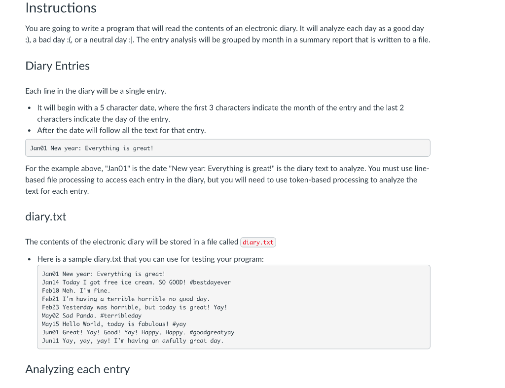  Instructions You are going to write a program that will read