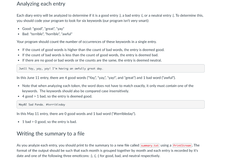 the contents of an electronic diary. It will analyze each day as