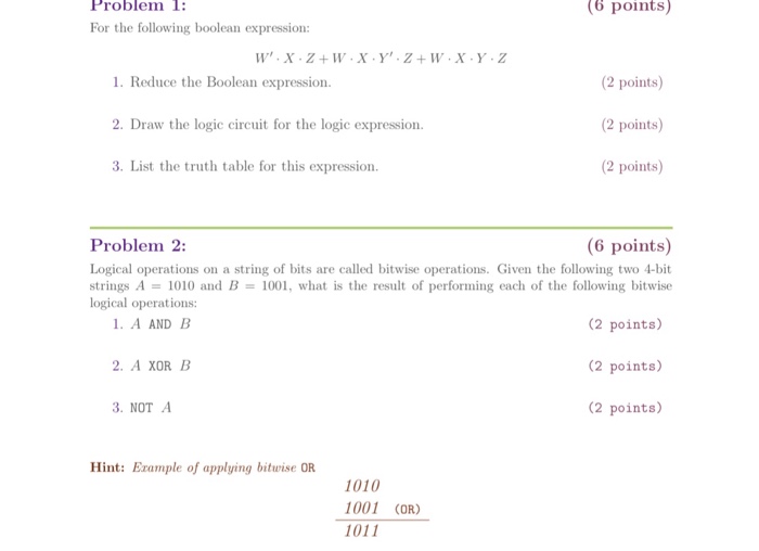  Problem 1 (6 points) For the following boolean expression: 1. Reduce