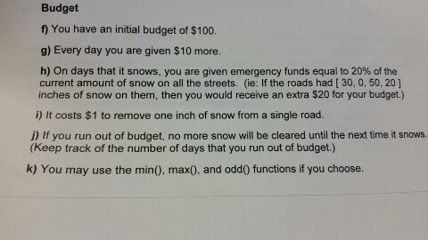 a city s snow removal budget during a simulated winter season of