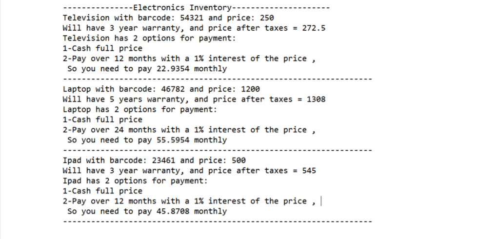 member variable warranty' of type int Constructor Getters and Setters A method