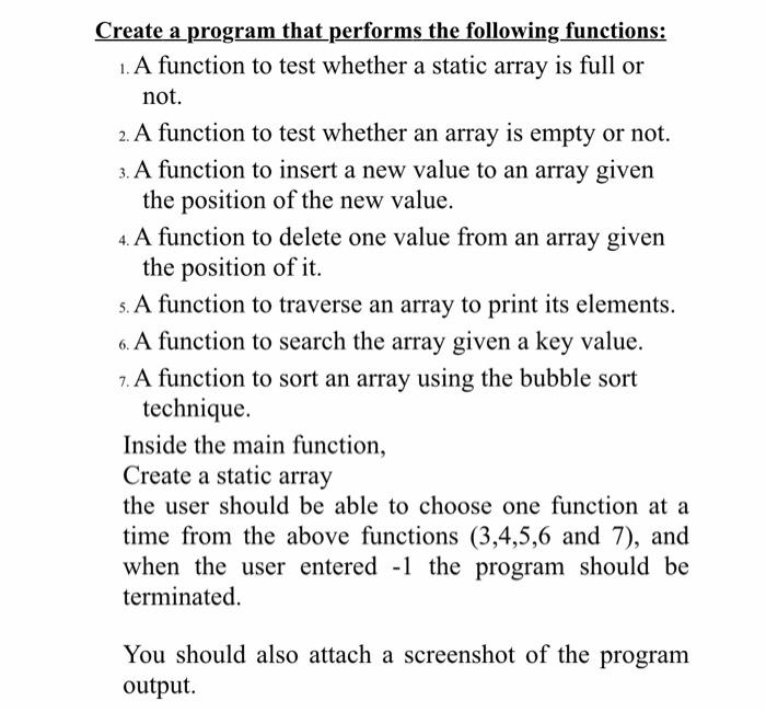 c++ language Create a program that performs the following functions: 1. A