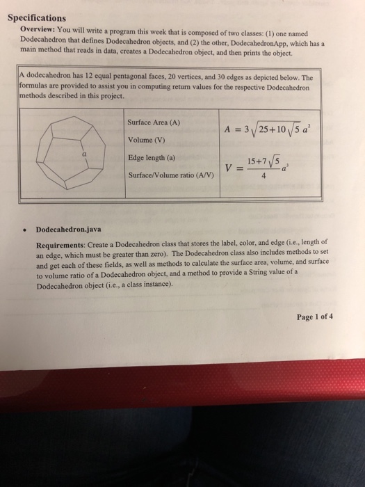  Specifications Overview: You will write a program this week that is