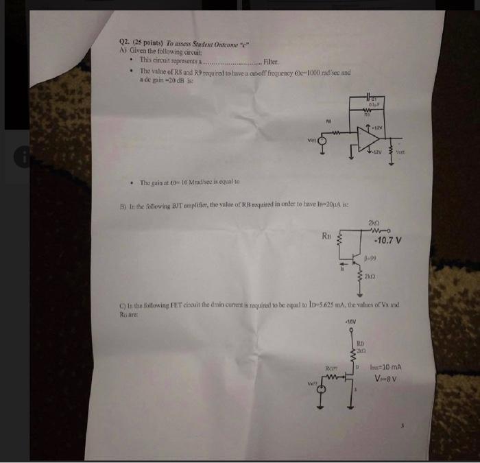  Q2. (25 points) To arsess Studem Omcome "e" A) Given the