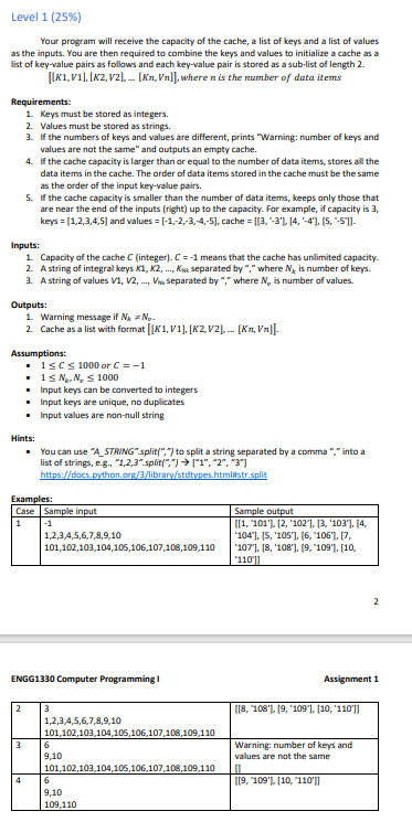 Used (LRU) Cache Due date: noon, 17-MAR-2023 (Friday) Late submission: 20% deduction