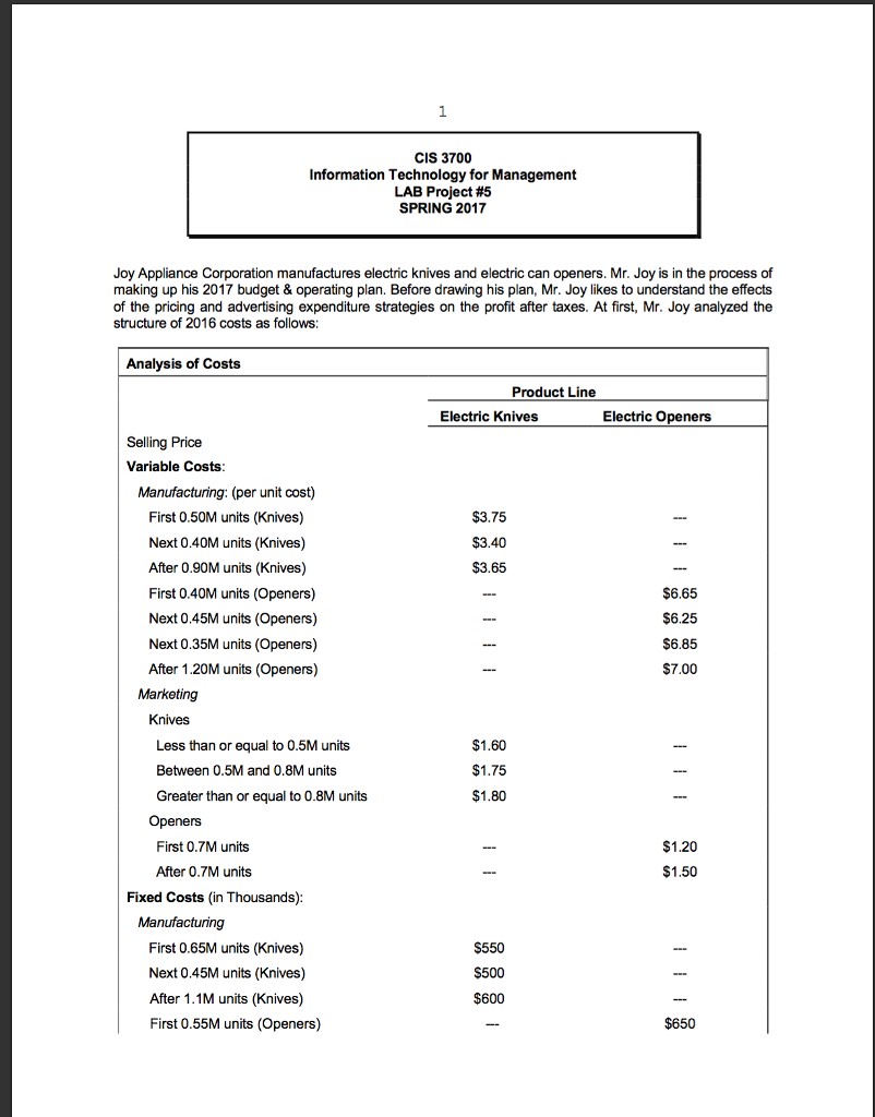 Please help me with this lab project. It's in excel and with
