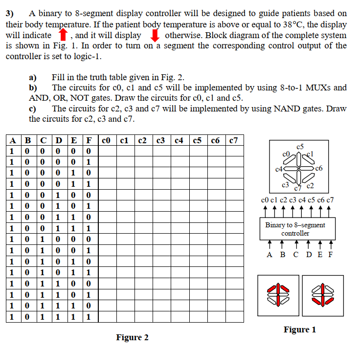  3) A binary to 8-segment display controller will be designed to