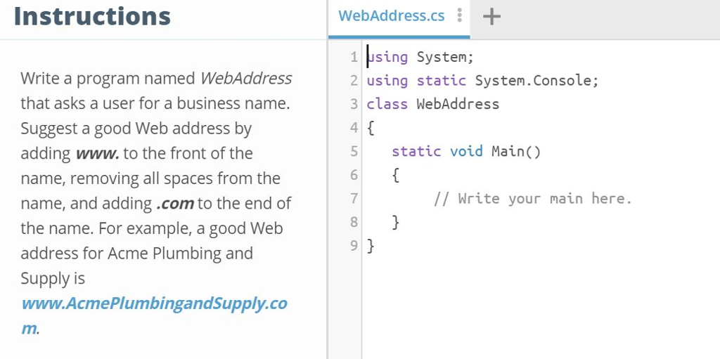 Write Program in C# Language Instructions WebAddress.cs Write a program named WebAddress