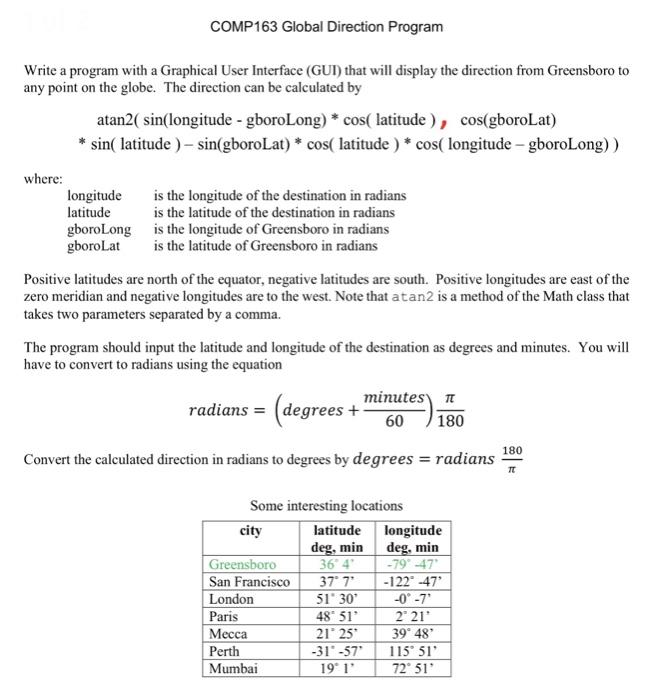  Java COMP163 Global Direction Program Write a program with a Graphical