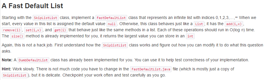  JAVA Coding Please modify the FastDefaultList.java file as the guides in