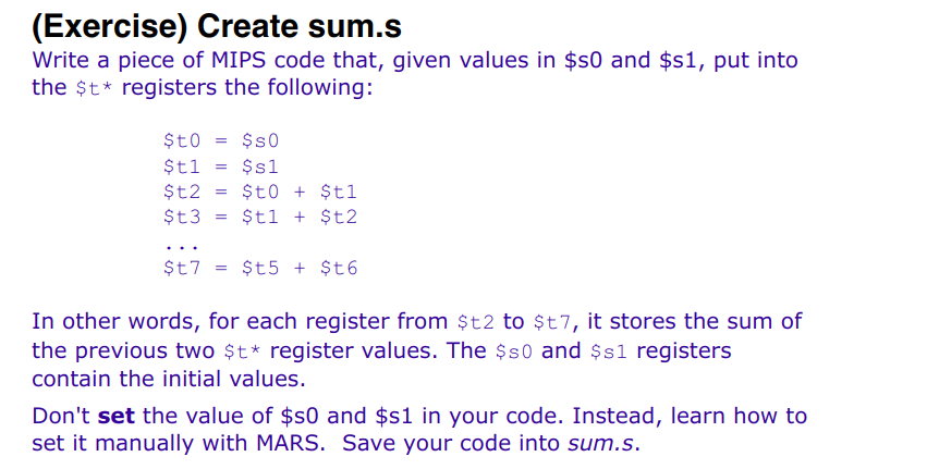 MIPS code! Write a piece of MIPS code that, given values in