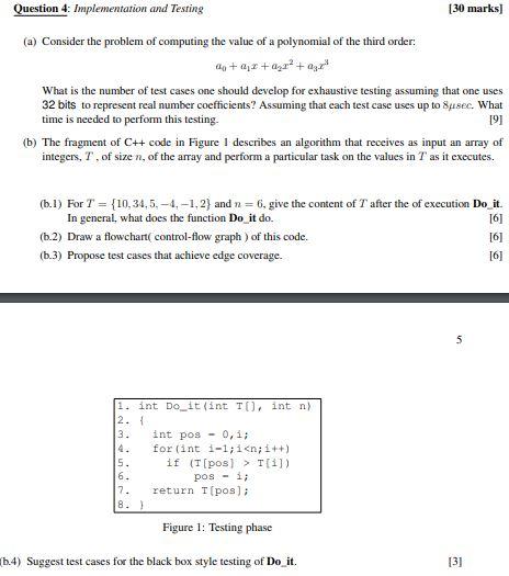  Question 4: Implementation and Testing [30 marks) (a) Consider the problem