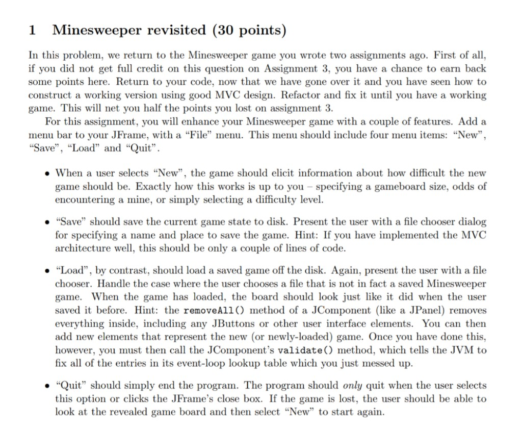  please do it in java 1 Minesweeper revisited (30 points) In