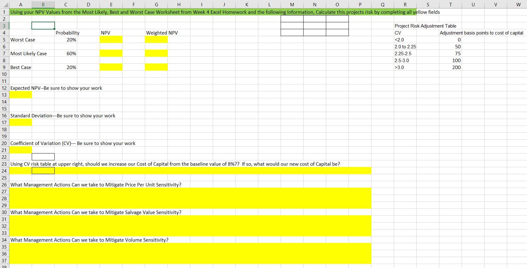 formulate the graph Expected NPV--Be sure to show your work Standard Deviation---Be