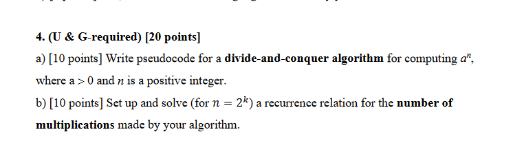  4. (U \& G-required) [ 20 points] a) [10 points] Write