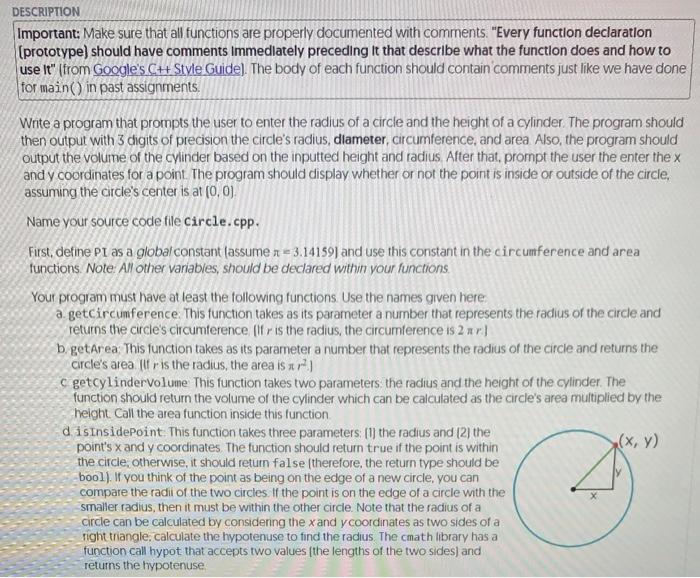  Circle (make it simple) DESCRIPTION Important: Make sure that all functions