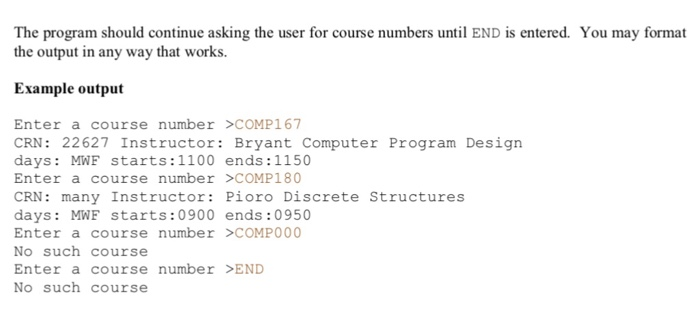 information about the Computer Science semester schedule. Your program will require two