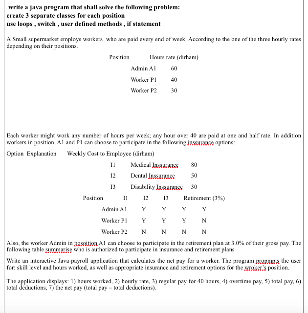  write a java program that shall solve the following problem: create