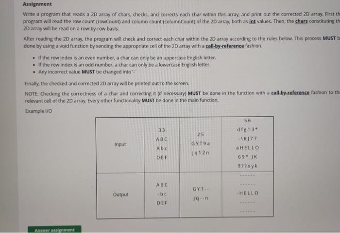 c++ Assignment Write a program that reads a 20 array of chars,