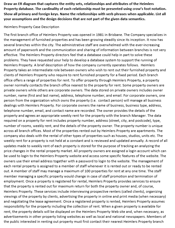  Design and Entity Relation Diagram from the above case using crows