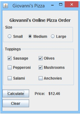  create a GUI (graphical user interface) program on netbeans for Pizza
