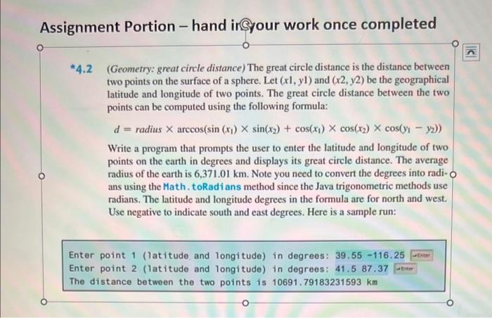  Assignment Portion - hand insyour work once completed *4.2 (Geometry: great