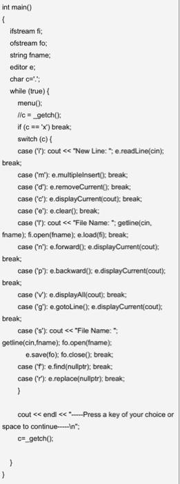 s): line(s) \{\} \} class editor \{ private: node* head, * tail;
