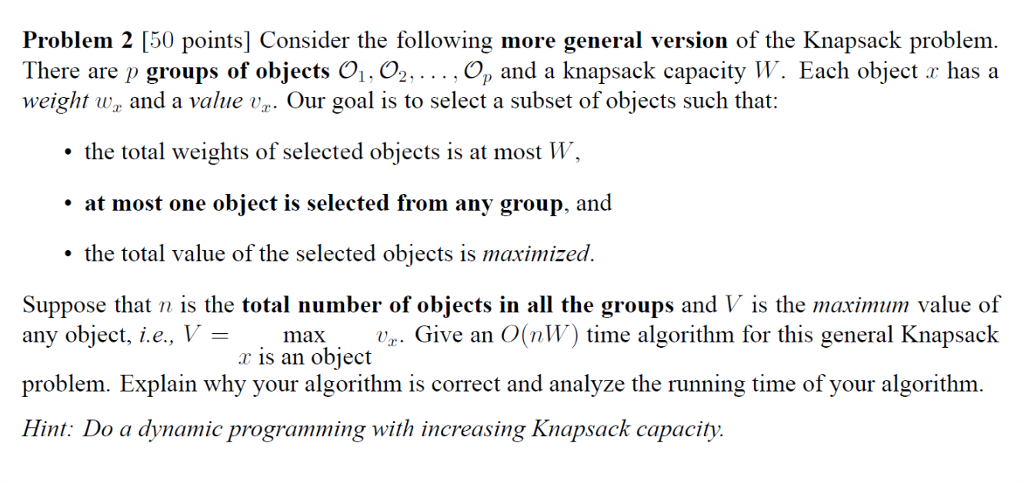  Problem 2 [50 points] Consider the following more general version of