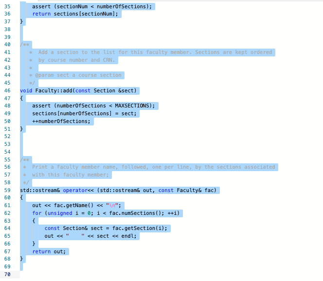 It will not compile correctly in its current form, as several Faculty