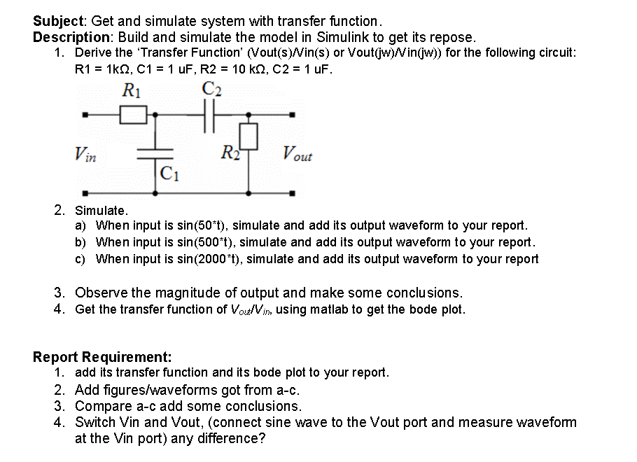 Subject: Get and simulate system with transfer function. Description: Build and