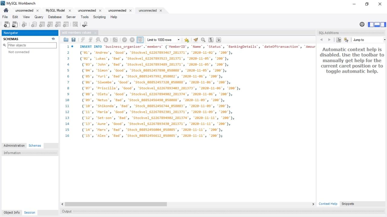 CREATE AN INSERT PROCEDURE X unconnected X MySQL Workbench unconnected x MySQL