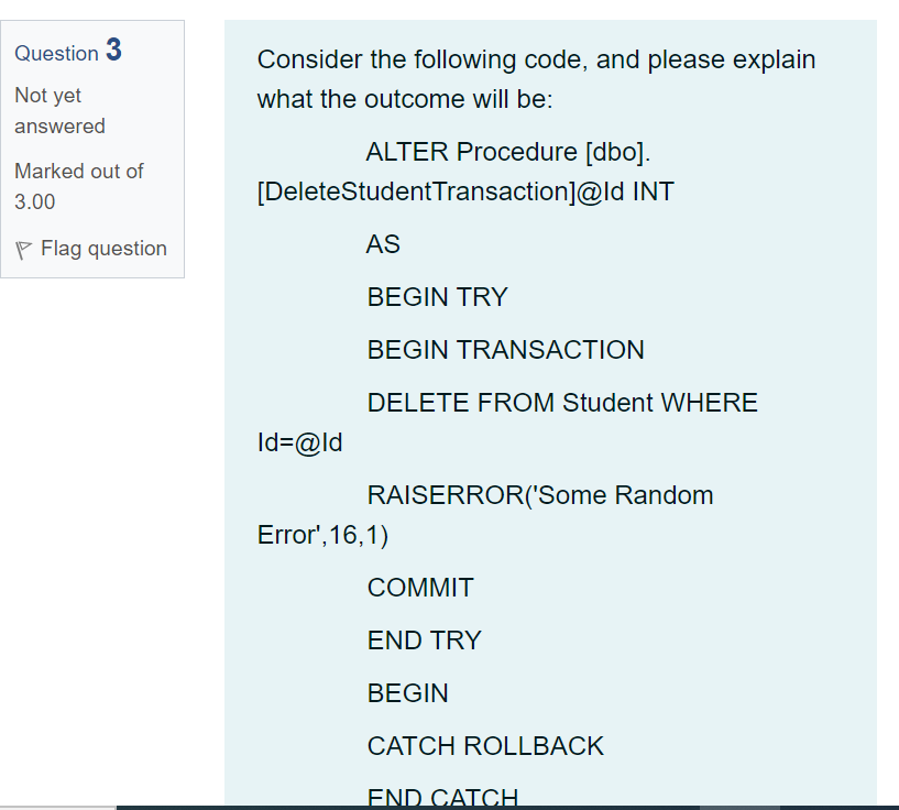 Not yet answered Statement 1: Marked out of 2.00 CREATE PROCEDURE Insert_data