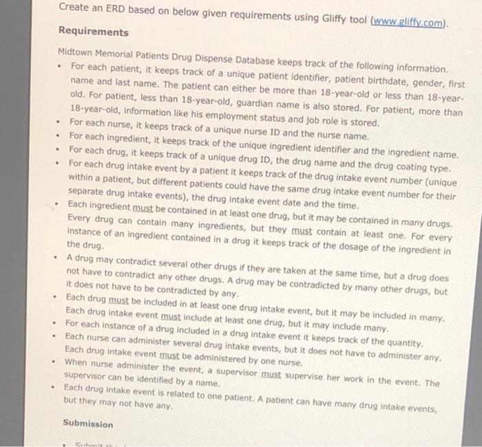  Create an ERD based on below given requirements using Gliffy tool