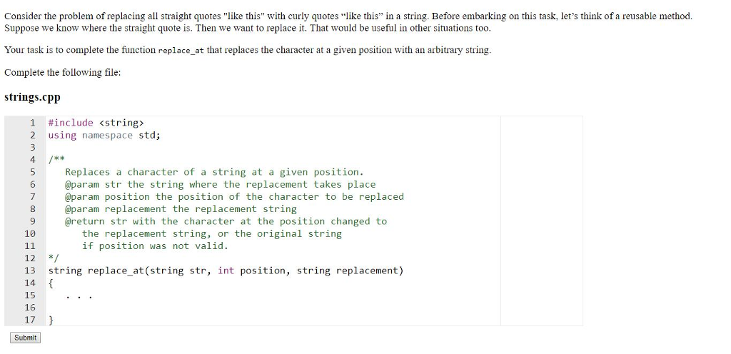 Example: Consider the problem of replacing all straight quotes "like this"