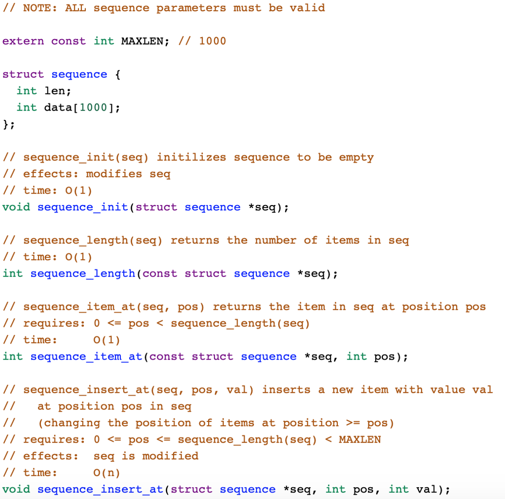 c programming seashell Implement the Sequence "ADT" module. It's not a full