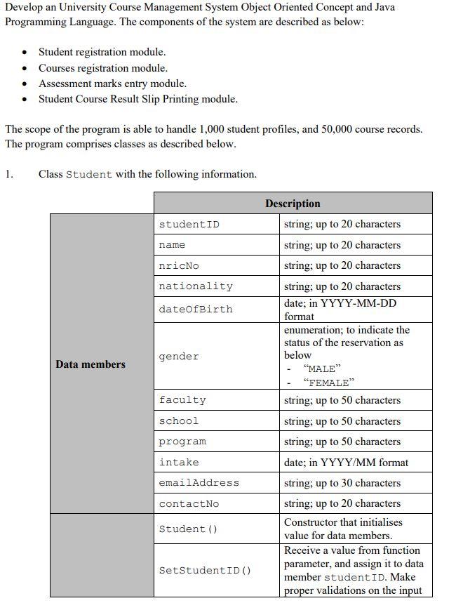  Develop an University Course Management System Object Oriented Concept and Java