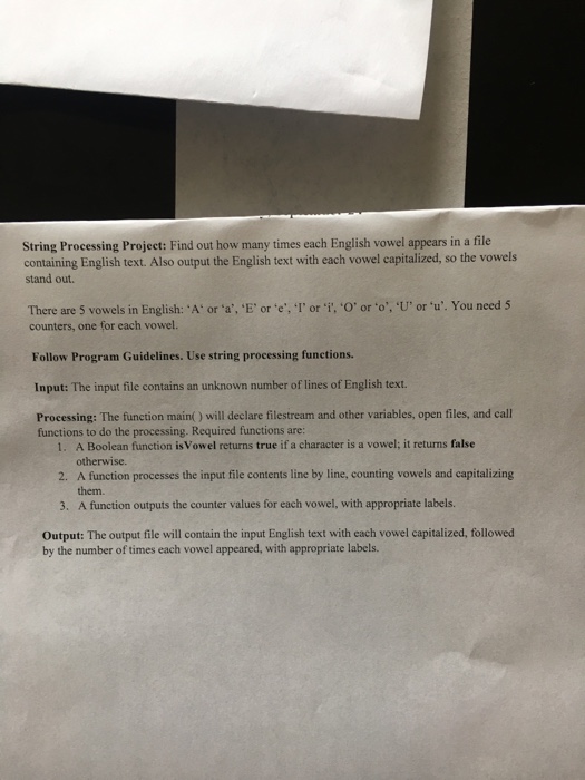  String Processing Project: Find out how many times each English vowel