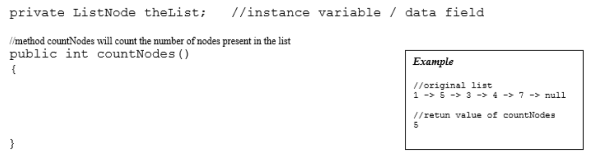 null; } public ListNode(Comparable value, ListNode next) { listNodeValue=value; nextListNode=next; } public
