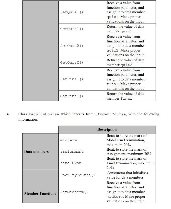 program comprises classes as described below. 1. Class Student with the following