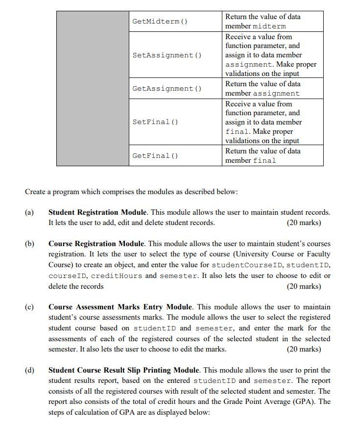 information. 2. Class Studentcourse with the following information. *Table A: Mark Ranges,