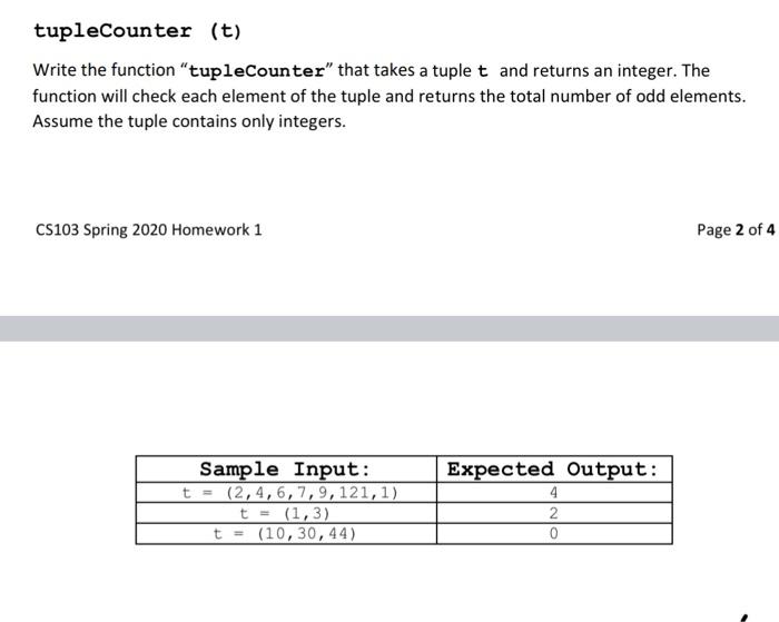 I am using python in Wimdows tupleCounter (t) Write the function "tupleCounter"