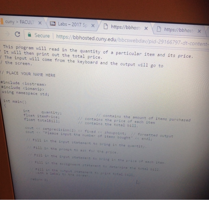  This program will read in the quantity of a particular item