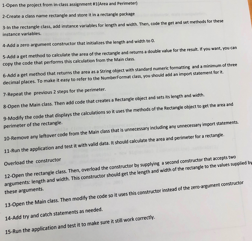  1-Open the project from in-class assignment #1(Area and Perimeter) 2-Create a