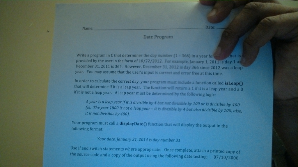  Write a program in C that determines the day number (1