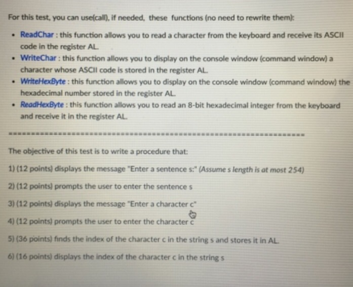  Assembly Language For this test, you can use(call), if needed, these