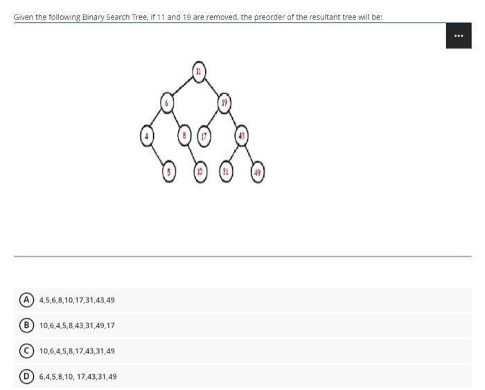 1,5,4,2,3,6 1,2,4,5,6,3 0 1,2,4,3,5,6 Given the following Binary Search Tree, fill in