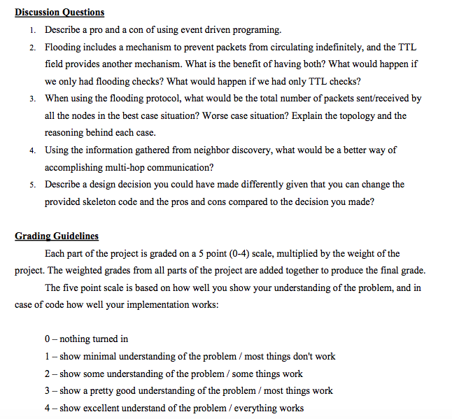message between nodes through flooding. Also you will implement neighbor discovery als