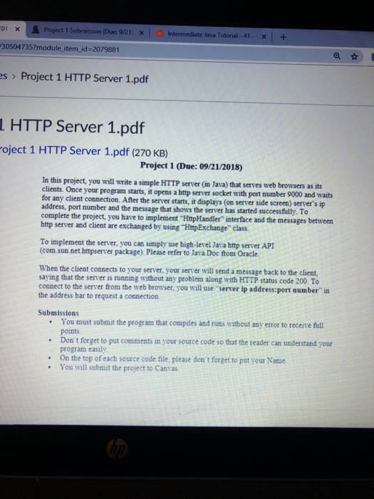  01 xProject 1 30504735?module item_id-2079881 Due: 9/21/ X Intermediate Java Tutorial-41-x+